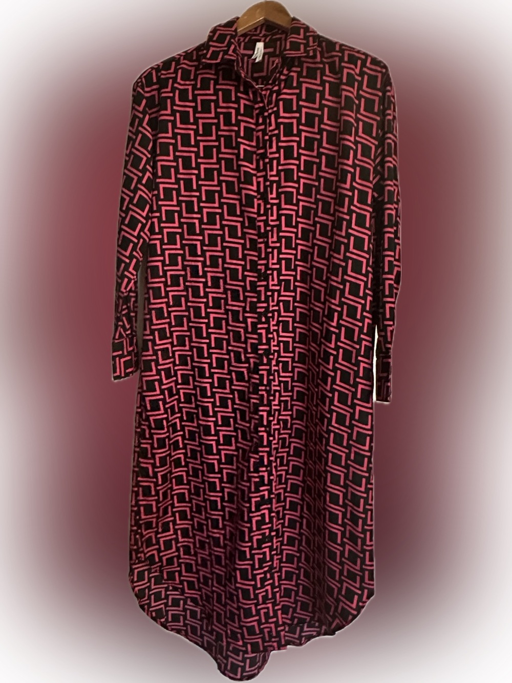 Live 4 Truth Pink and Black Geometric Long Sleeve Shirt Dress